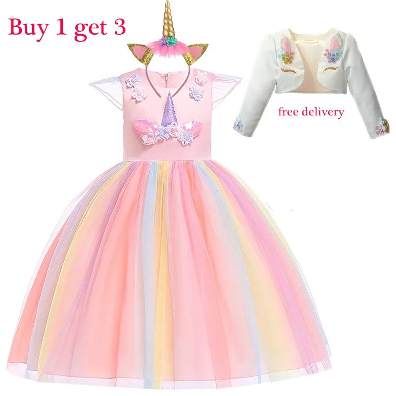 2021 Christmas Dresses For Girls In Easter Unicorn Party Costumes Children 3 Pieces Clothes Elegant Princess Dress 2 9 10 Years | Детская