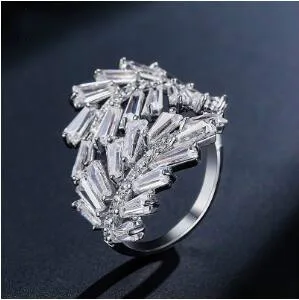 White Gold Color Амулеты два цвета оливковое дерево ветка лист Открытое кольцо для женщин девушка обручальные кольца регулируемое; кулак ювелирные изделия на палец Xma CRP225E - Цвет основного камня: White Gold Color