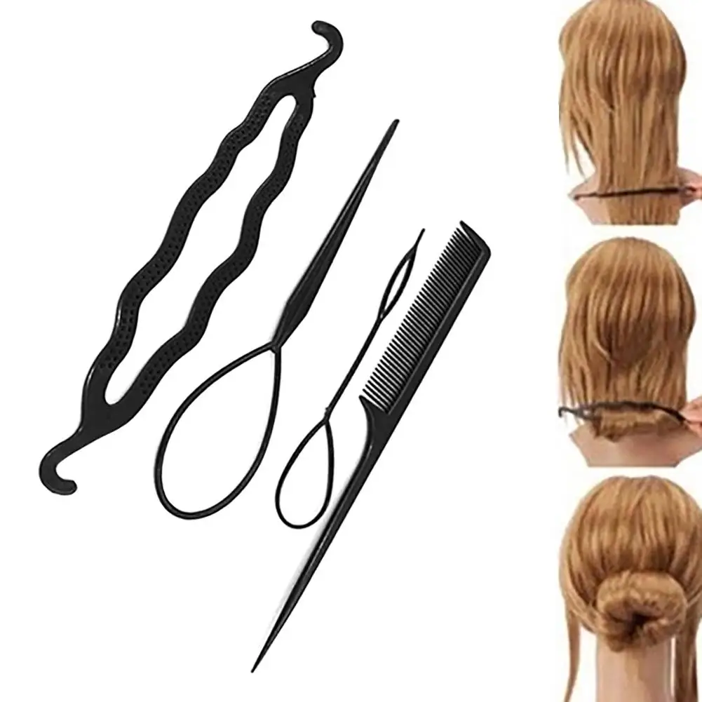 

11.11 4pcs/set Magic Hair Braiding Twist Curler Styling Set Hairpin Holding Hair Braiders Pull Hair Needle Ponytail DIY Tool