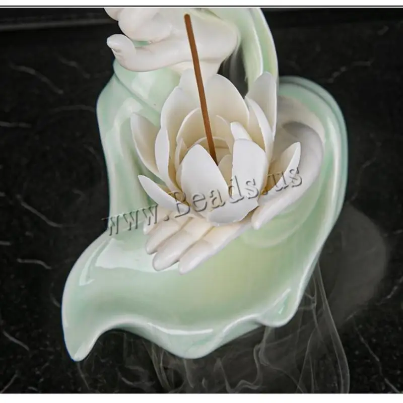 

White Ceramic Smoke Waterfall Incense Stick Holder Buddha Hand Backflow Incense Burner Guanyin Creative Ornaments Home Decor