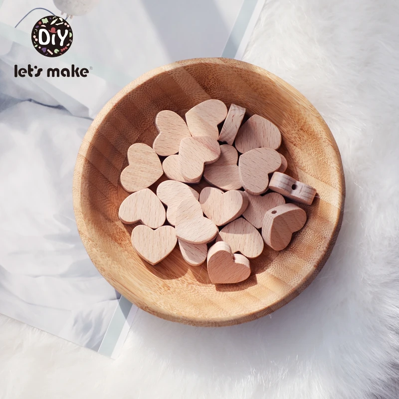 Let's Make Wooden Rodent Beads Teething 10pcs Heart Bird BPA Free Beech DIY Accessories Pendant For Pacifier Wooden Toys Baby