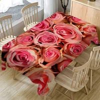 pink rose floral tablecloth rectangular linen 3d colorful flower wedding dining table cover pastoral rural plant tea table cloth