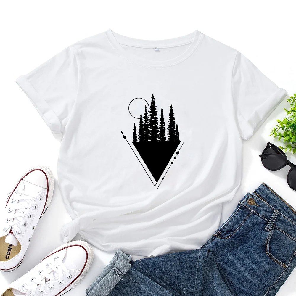 Футболка женская с коротким рукавом и графическим принтом путешествия на лесу |
