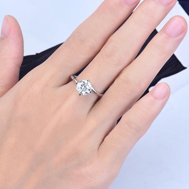 2ct Moissanite LOVERJEWELRY Муассанит Обручальные Кольца Твердые 14 к белое золото Круглый Муассанит кольцо для женщин юбилей лучший подарок ювелирные изделия - Цвет камня: 2ct Moissanite