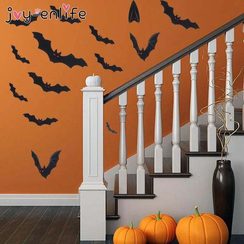 Украшения для Хэллоуина черная наклейка с летучей мышью настенный стикер окна