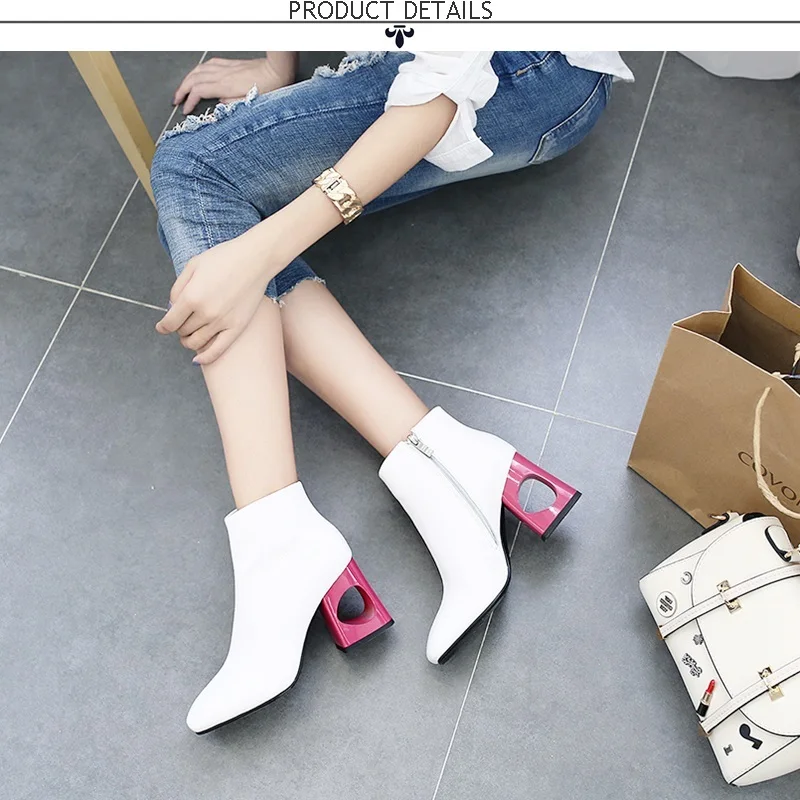 EGONERY/кожаные свадебные туфли; модная женская обувь на полой подошве; пикантные женские ботильоны; сезон зима-осень; цвет белый, черный, розовый, красный