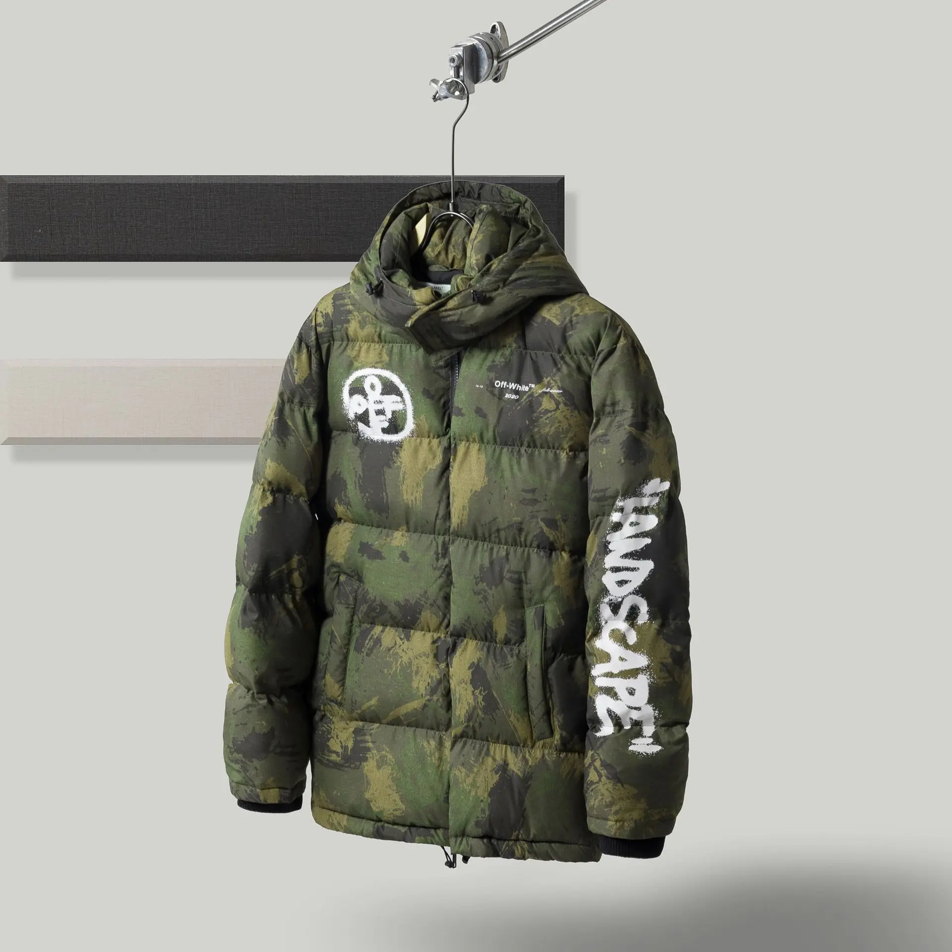 

Ow hooded Youth Green Loose casual side seam pocket camouflage stand collar zipper winter men's and women's cotton padded