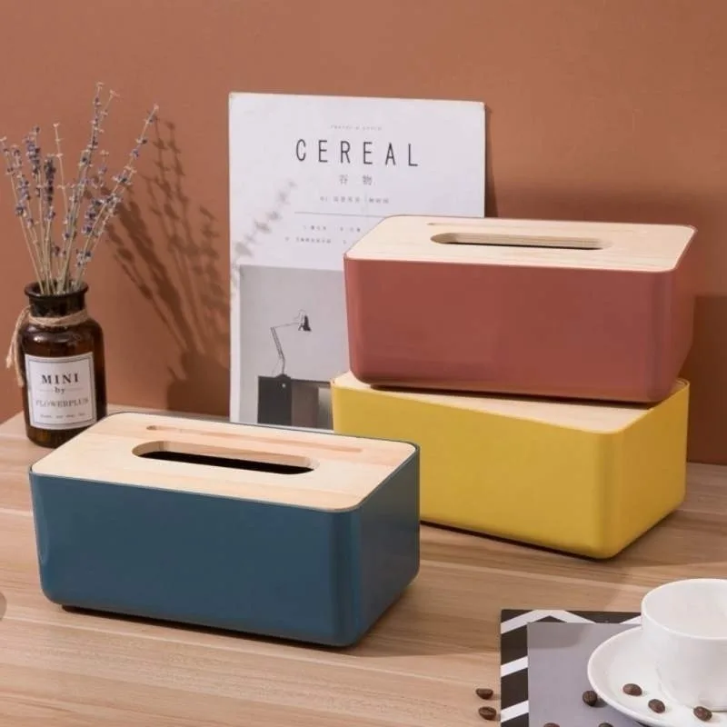 

Rectangular Tissue Box Car Tissue Box Holder with Wooden Lid Household Facial Tissue Paper Towel Rack