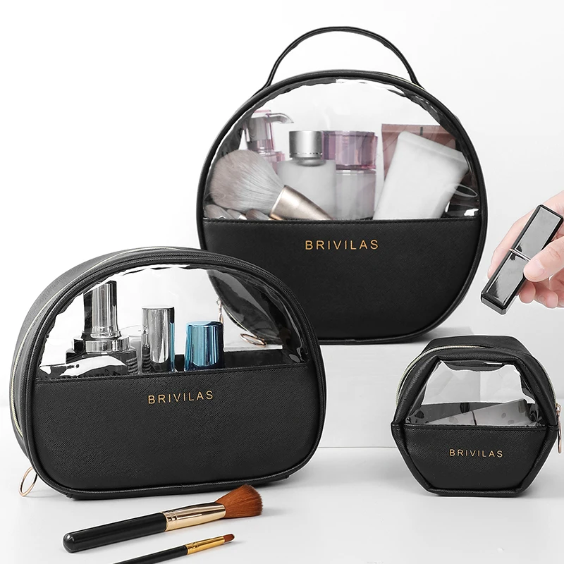 

Brivilas Makeup Bag Leather Waterproof Toiletries Cosmetics Organizer Wash Toiletry Bags For Women Travel Case Pouch Handbags