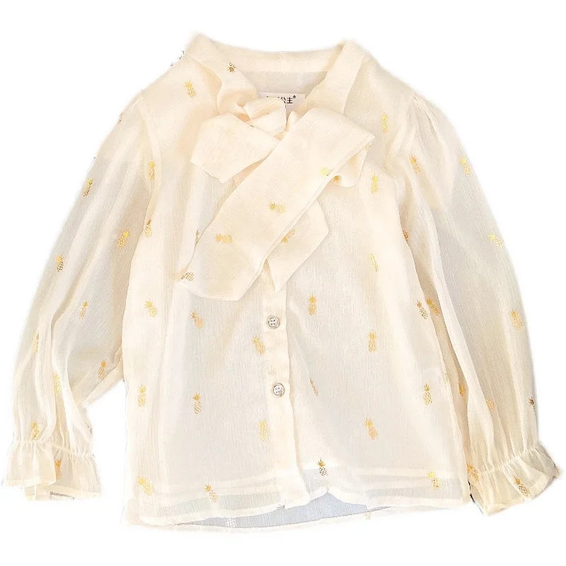 

2021 Spring & Autumn 3-14 Years Girls Shirts Long Sleeve Pineapple Pattern Shirts for Baby Kids Clothes Fashion Children Tops