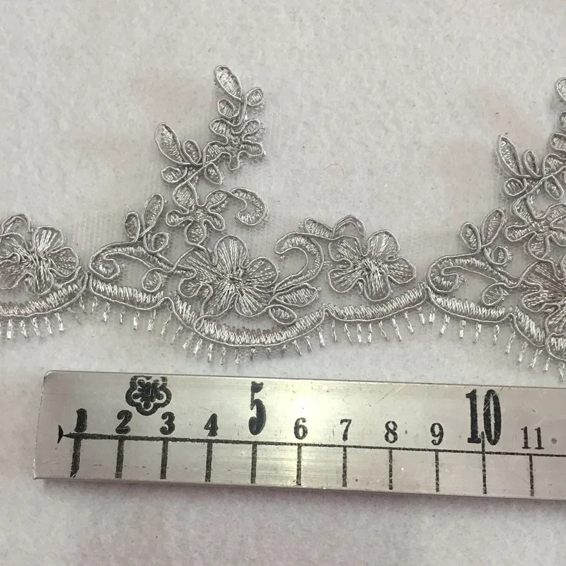 9 ярдов/10 шт Горячая Распродажа серебристо-серая вышивка Сетка кружевная отделка