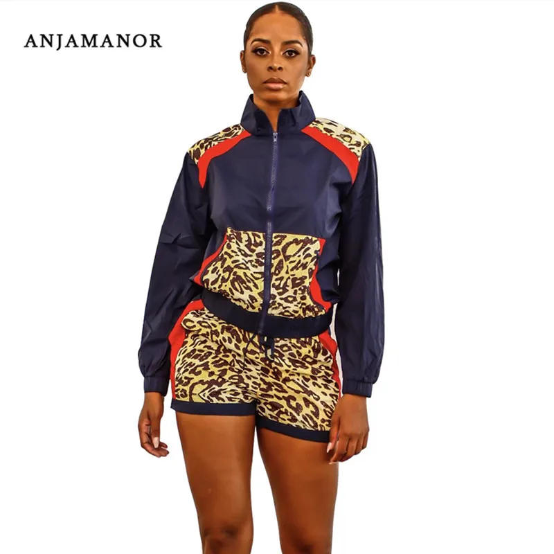 ANJAMANOR спортивный костюм женский комплект из двух предметов Леопардовый цвет блок