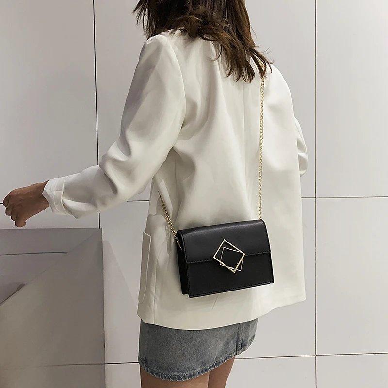 Модная маленькая сумка через плечо для женщин 2019 мини из искусственной кожи на одно мессенджер с цепочкой