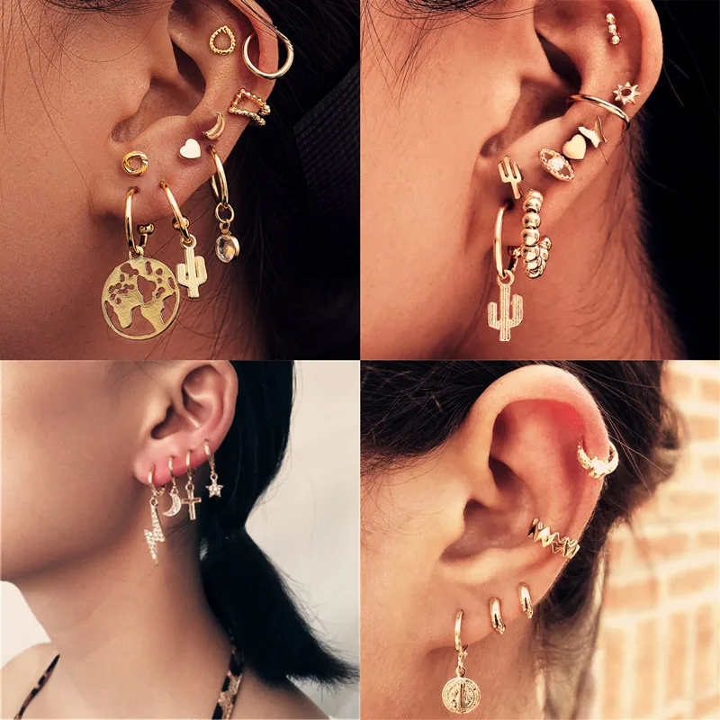 Женские серьги гвоздики Mostyle модные золотого цвета с геометрическим рисунком