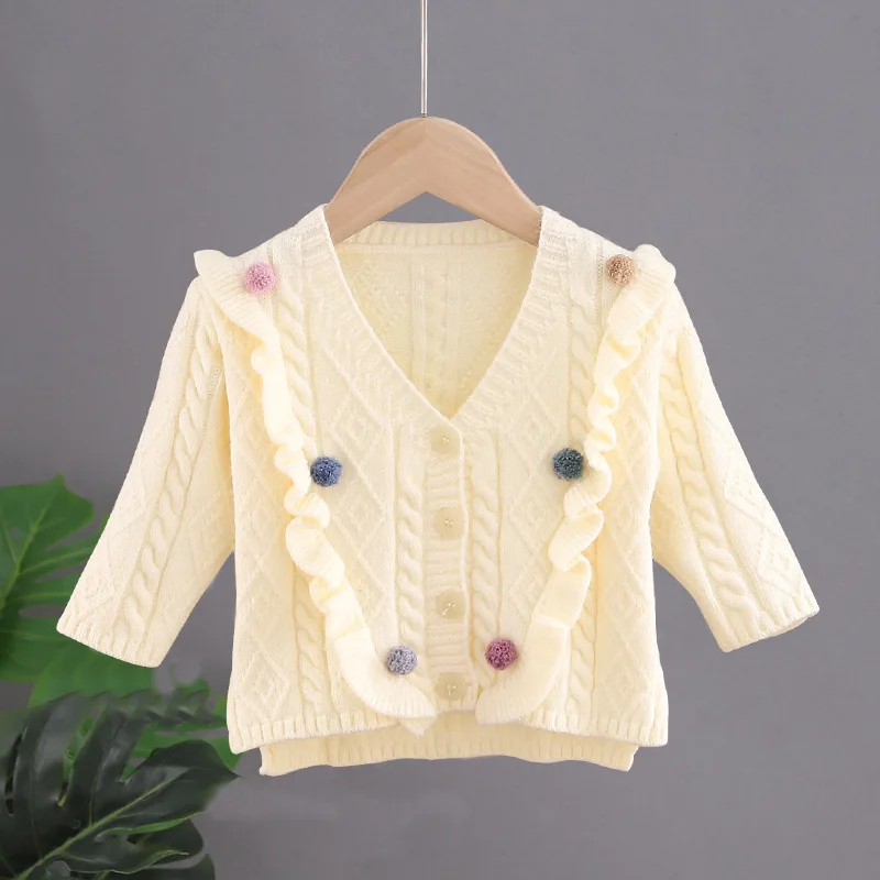 Милая осенняя одежда для маленьких девочек-подростков Вязаный свитер с меховым