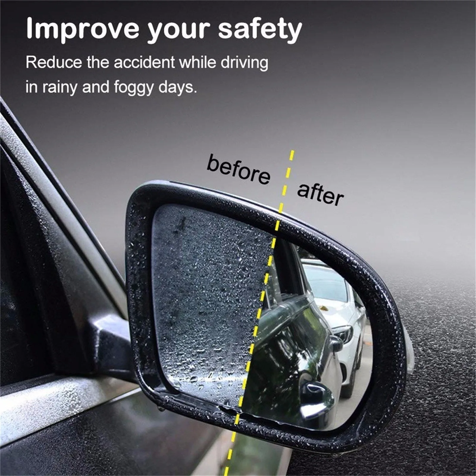 

Car Rearview Film Waterproof Protective Film, 4Pcs Rainproof an-ti-fog Mirror Film, 4Pcs Universal Transparent Rearview Mirror