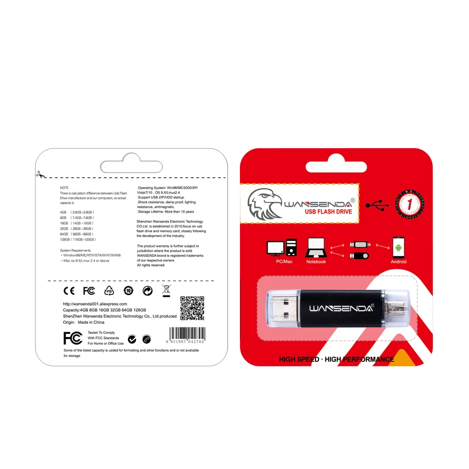 Флеш накопитель Wansenda OTG 16 ГБ USB флеш 64 Флешка 32 8 2 0 4 Гб карта памяти для телефонов| |