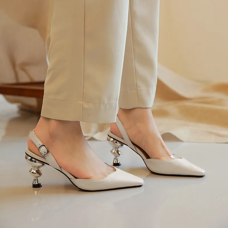 

FEDONAS Women Genuine Leather Party Casual Sandals Spring Summer New Arrival Pointed Toe Strange Heels Mature Sexy Shoes Woman