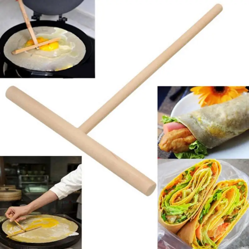 T Shape Crepe Maker Pancake Utensils Crepe Non-Stick Wooden Spreader Spatula Rake Spreading Pie Tools Kitchen Accessories