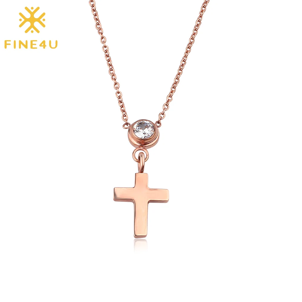 Ожерелье с подвеской крестом из нержавеющей стали цвета розового