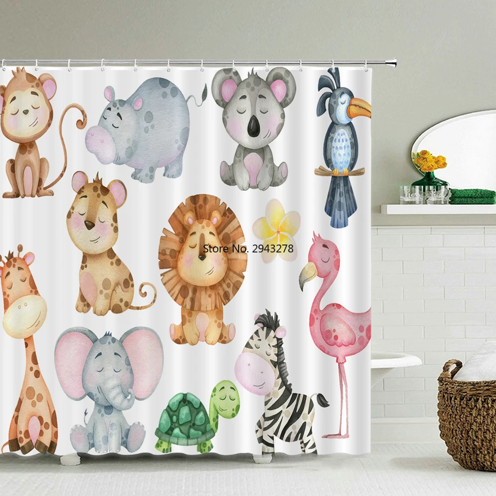 

Cartoon Shower Curtains Bathroom Polyester Waterproof Shower Curtain Cute Cat Dog Animals Printing Curtains for Bathroom Shower