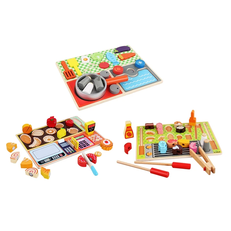 

FBIL-Play Food Cutting Food Wooden Play Food Set Fruits Supermarket Toys Kitchen Fruits and Greengrocery Cognitive Toy