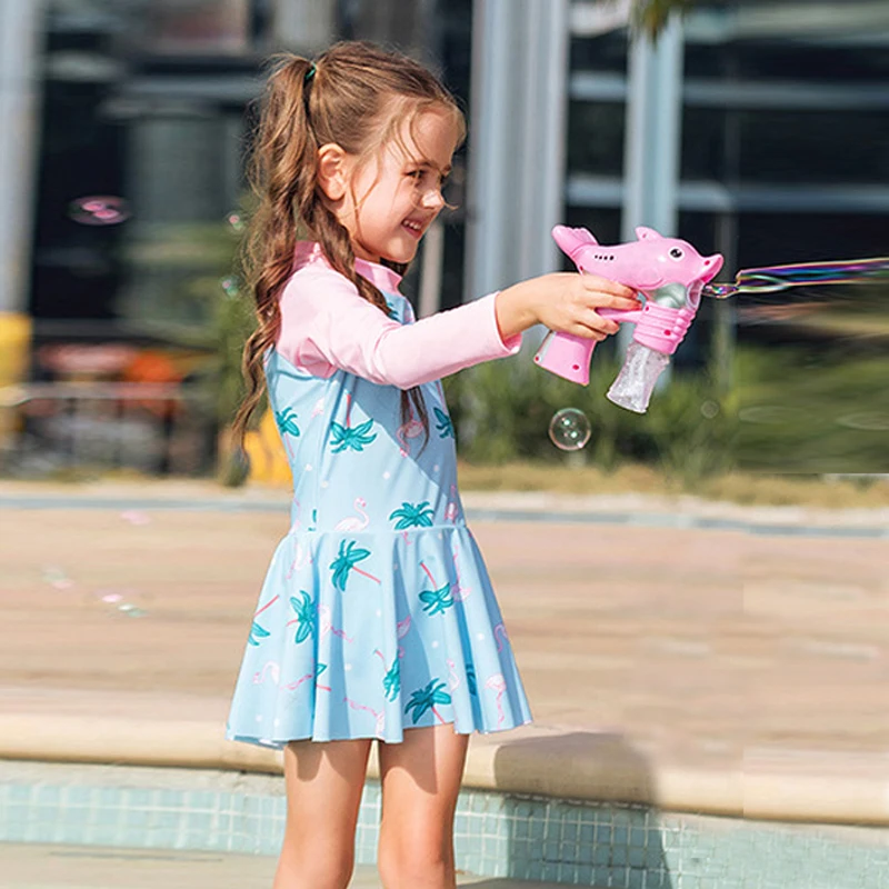 Цельный купальник с длинными рукавами и молнией сзади детский купальный костюм