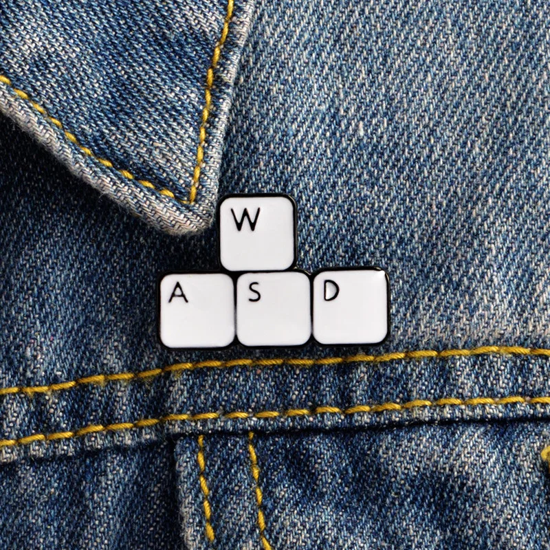 Клавиатура WASD брошь булавки мультфильм буквы блок компьютер геймер эмаль значки
