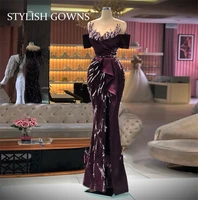 luxury off the shoulder burgundy mermaid dubai evening dresses for women crystal party gown high slit long formal prom dress