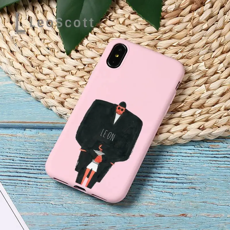 

Killer Leon Uncle Girl cartoon Phone Case Candy Color for iPhone 11 12 mini pro XS MAX 8 7 6 6S Plus X 5S SE 2020 XR
