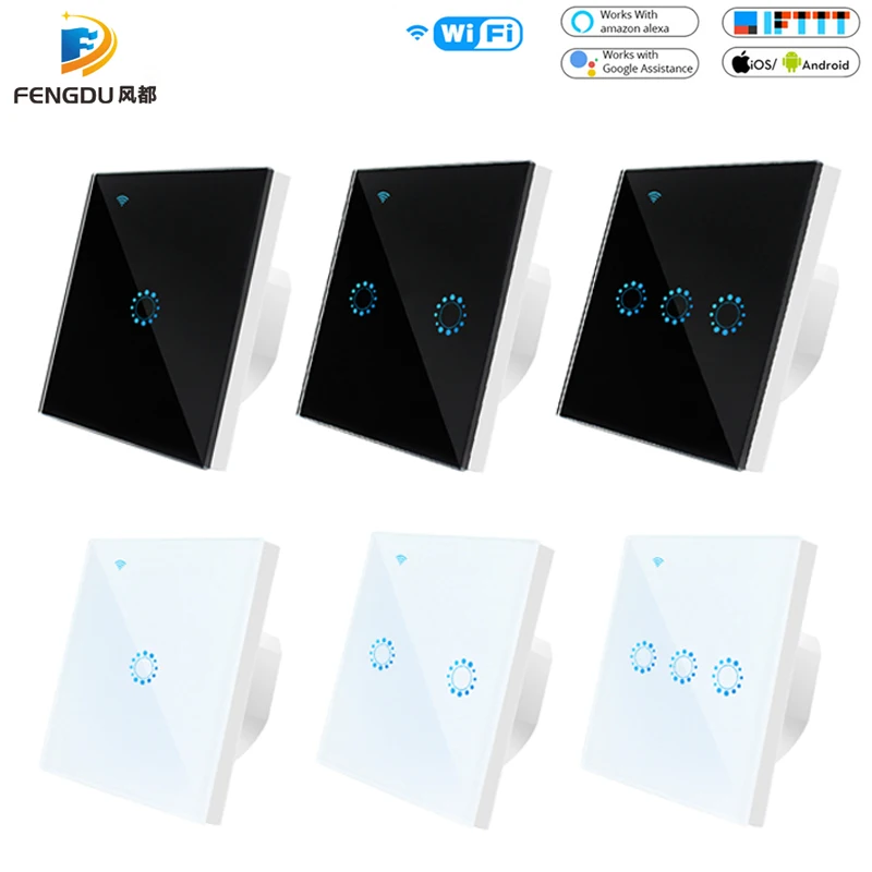 

Беспроводной смарт-выключатель с Wi-Fi, стеклянная панель, сенсорный выключатель света, совместимый с Alexa Google Home, функция смартфона