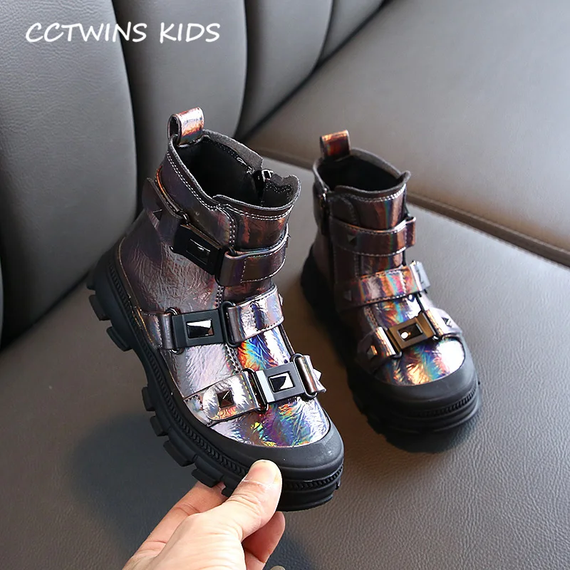 Gun CCTWINS/детская обувь; коллекция года; модная Осенняя черная обувь для маленьких девочек; детские полуботинки; брендовые ботинки с шипами для мальчиков; FB1736 - Цвет: Gun
