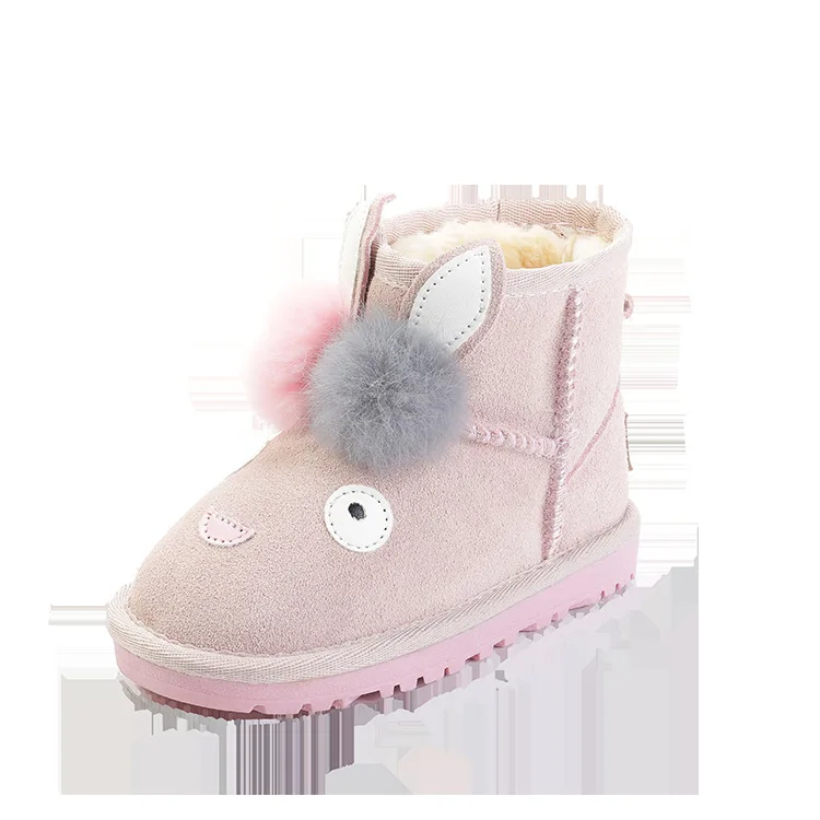 Розовый Dolakids/зимние детские сапоги с рисунками животных; кожаные сапоги для мальчиков и девочек; утолщенная теплая детская обувь с хлопковой подкладкой - Цвет: Розовый