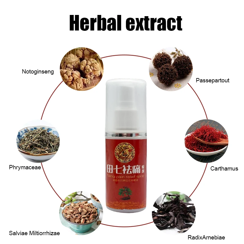 

60ML Tianqi pain relief spray safflower antibacterial liquid relieves hands, feet, back pain, knee joint pain, bruises, sprains