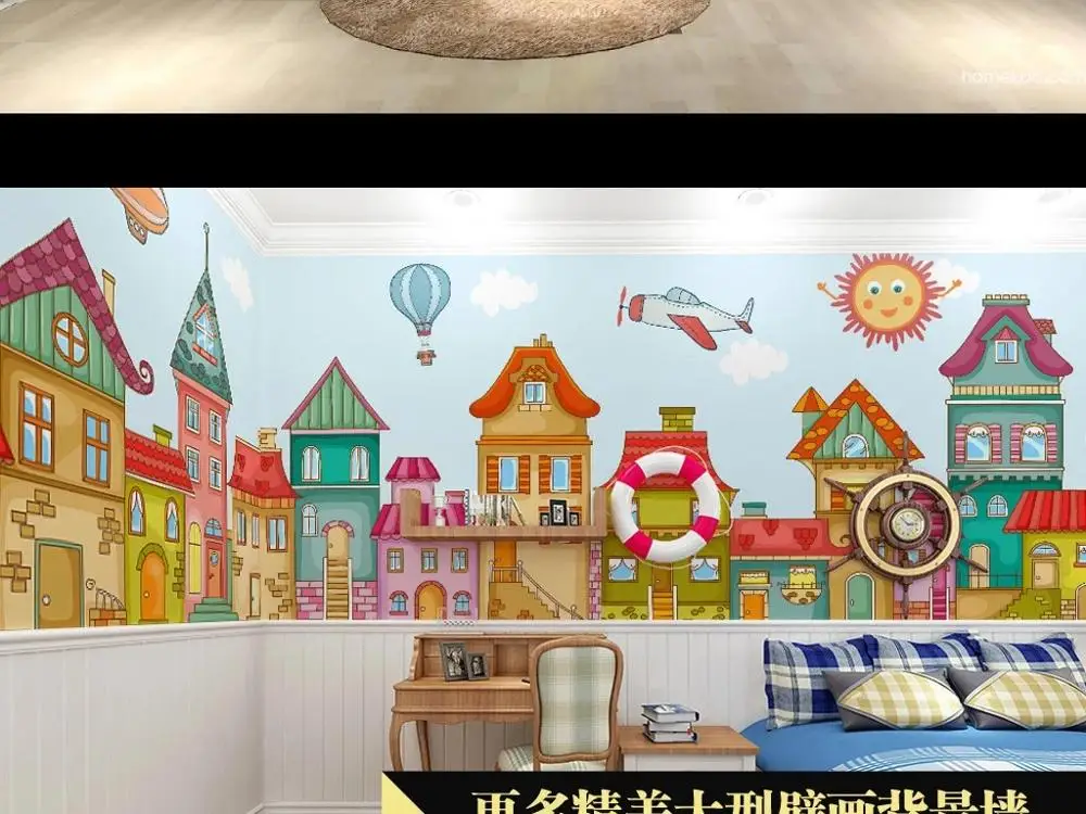 

New Custom 3D Large Mural Wallpaper Original Hand drawn Cartoon colorful houses children's room TV Background living Bedroom