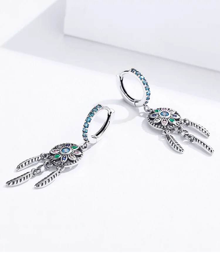 Bamoer Bohemia Ловец снов Висячие серьги для женщин Boho Стиль 925 пробы серебряные Модные Ювелирные изделия Подарки SCE713