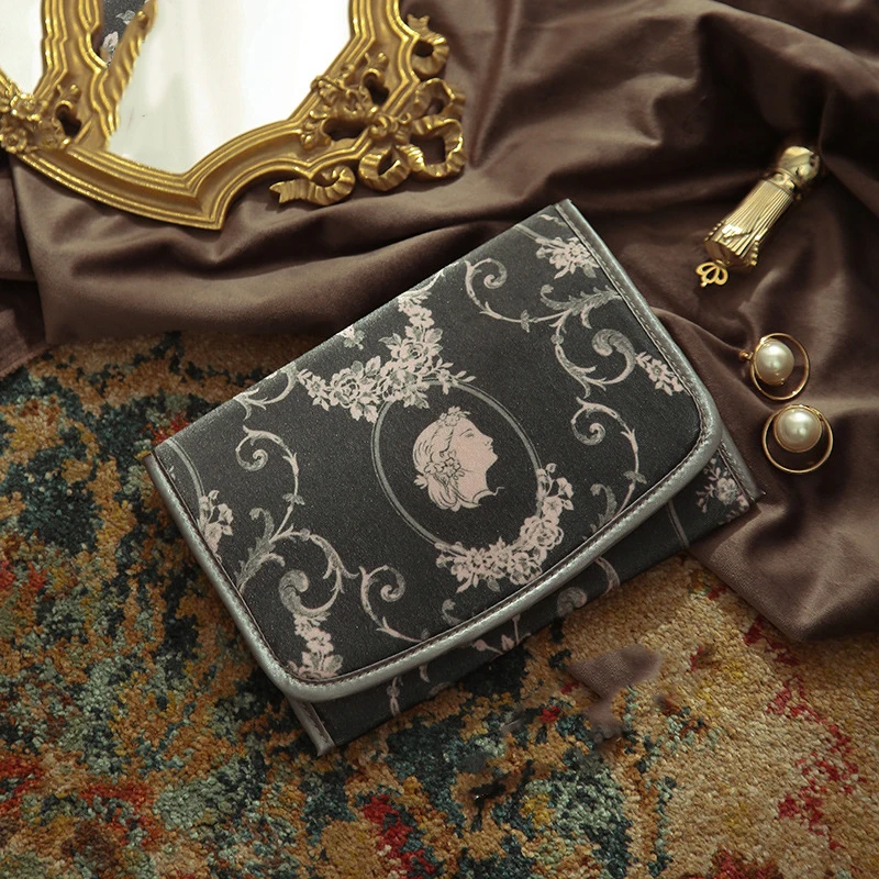 Women Travel Jewelry Organizer  ∙ Foldable Roll for Necklace Bracelets Earrings ∙ French ∙ Compact Jewelry Clutch Storage HJ3H6