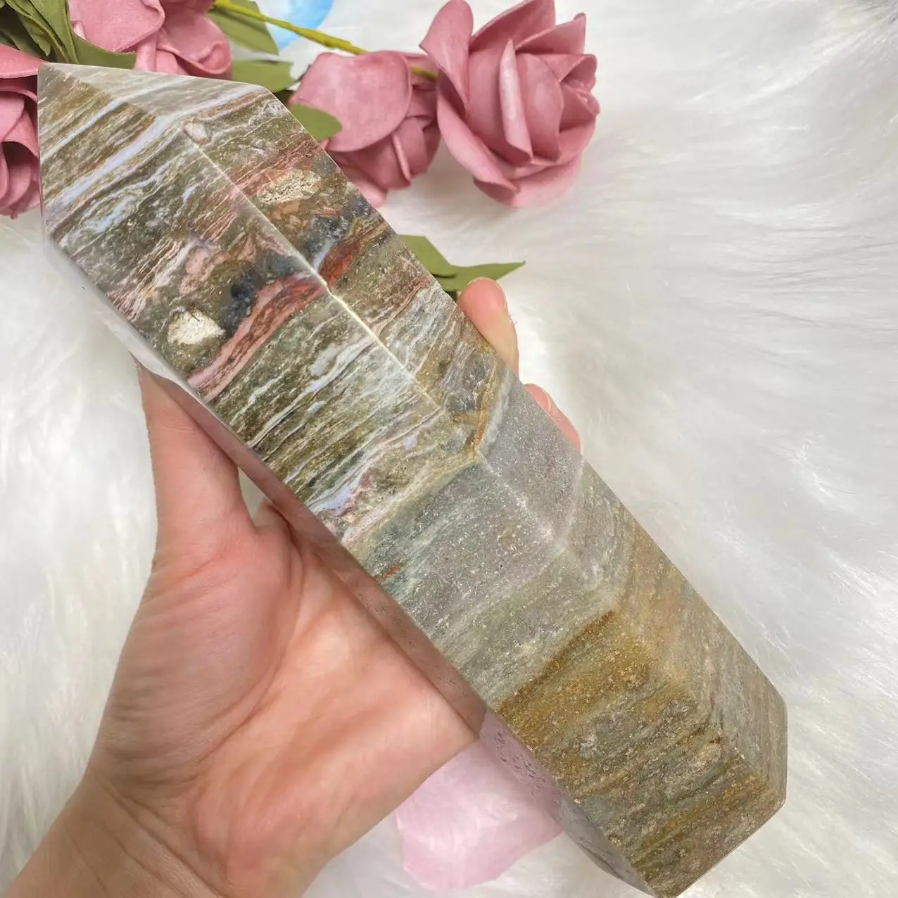 

Natural ocean Jasper crystal quartz energy obelisk reiki healing gift room decoration color random delivery