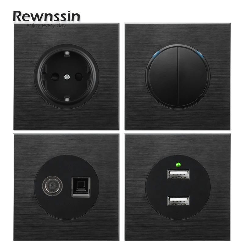 HDMI Data Port Charging USB Jack Socket EU/FR Power Network Outlet High-Power Switch Light Black Aluminum Alloy | Обустройство дома