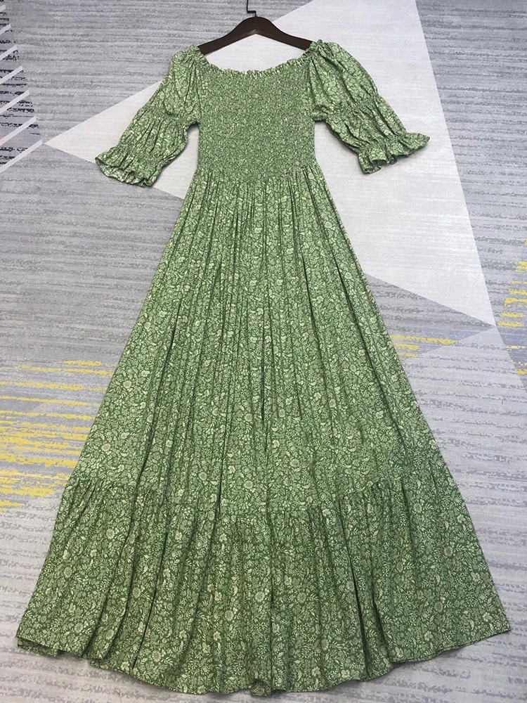 

Free shipping sexy one-word collar pleated zou elastic waist waist loose big swing dress ladies summer new fashion temperament