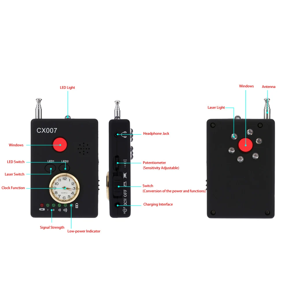 CX007 шпионская прослушка Gps трекер ошибка Dedektor Скрытая камера Сотовый телефон GSM RF детектор звукового сигнала искатель прослушка ошибка Мини
