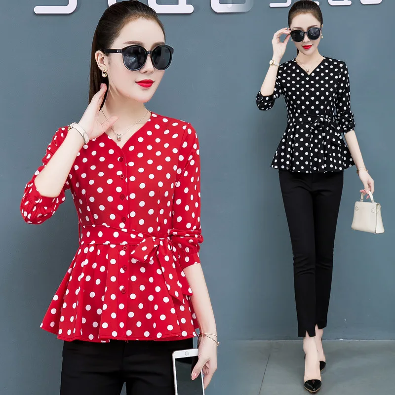 Женская Деловая блузка в горошек с длинным рукавом размеры XXXL/5XL|Блузки| |