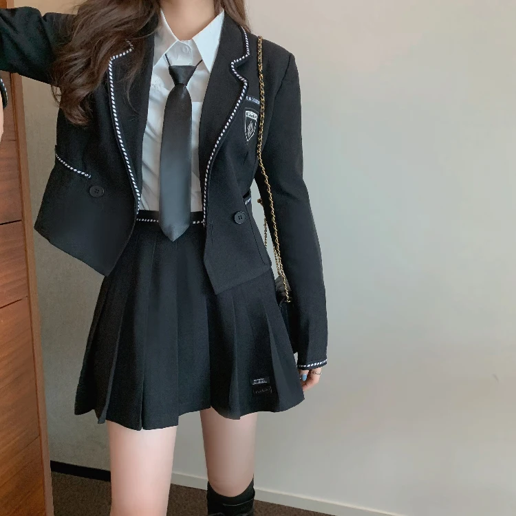 

New Spring 3 Piece Long sleeves Solid suit Women Long sleeves Vintage Solid Blouse Solid Skirt