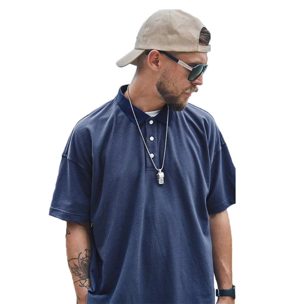 Мужская футболка-поло Однотонная футболка в стиле хип-хоп с вышивкой большие