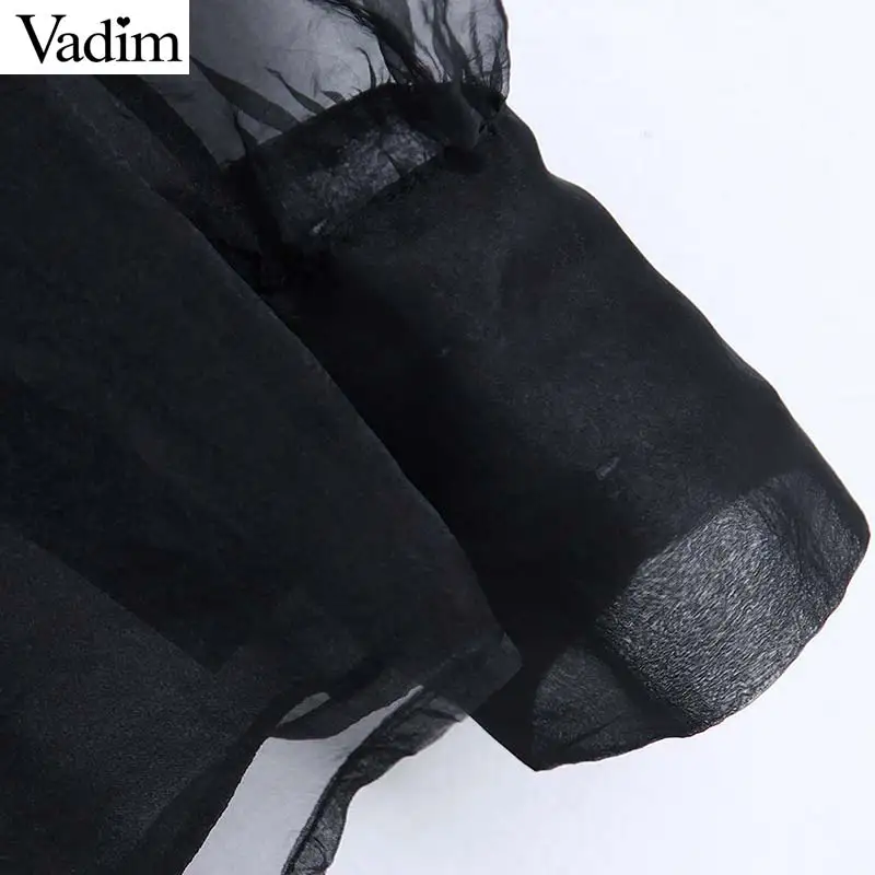 Женское элегантное платье vadim Черный органзы блузка с буфами на рукавах в стиле