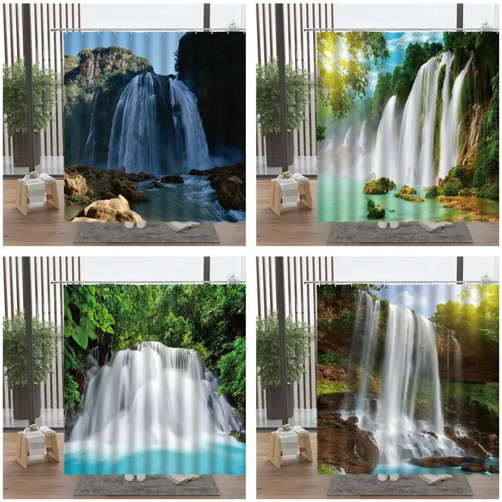 

Живописный водопад занавеска для душа, Красивая весенняя занавеска для ванной с 3D рисунком природного леса, с крючком, домашний декор