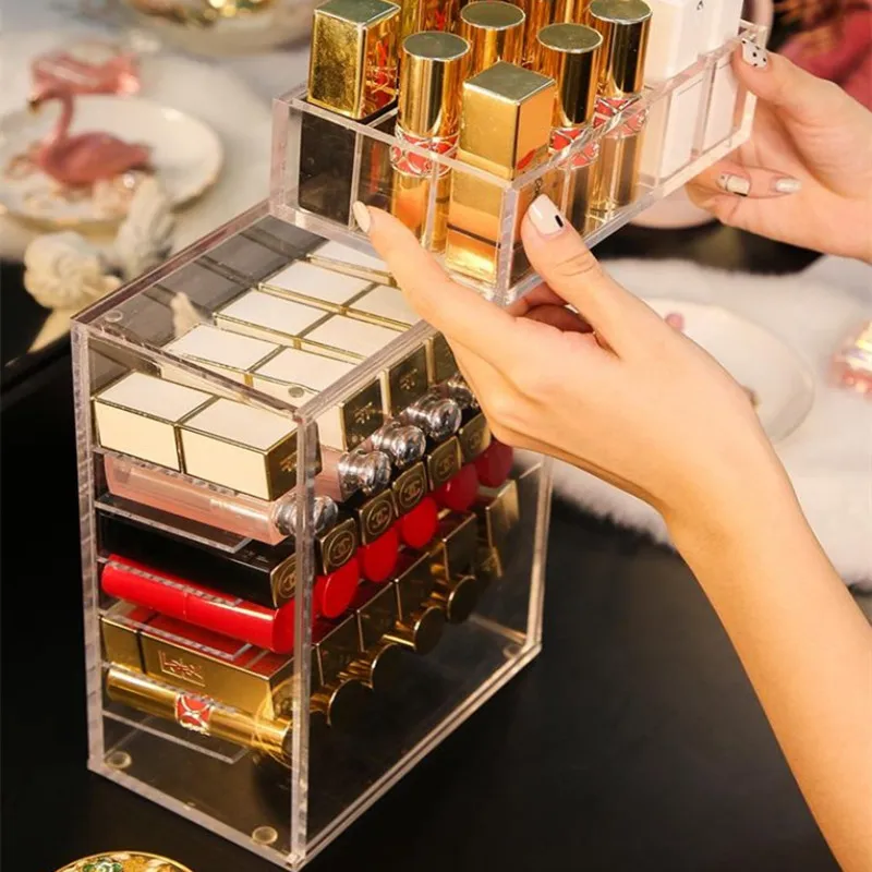 Акриловый Органайзер для косметики с пыленепроницаемой дверью макияжа губная