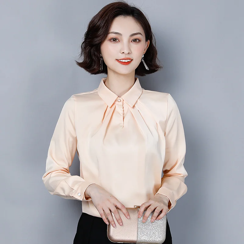 Корейские модные шелковые женские блузки атласные осенние белые рубашки плюс