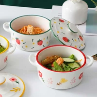 japanese style instant noodle bowl with lid steamed egg bowl ceramic binaural soup bowl noodle bowl baking bowl home breakfast b