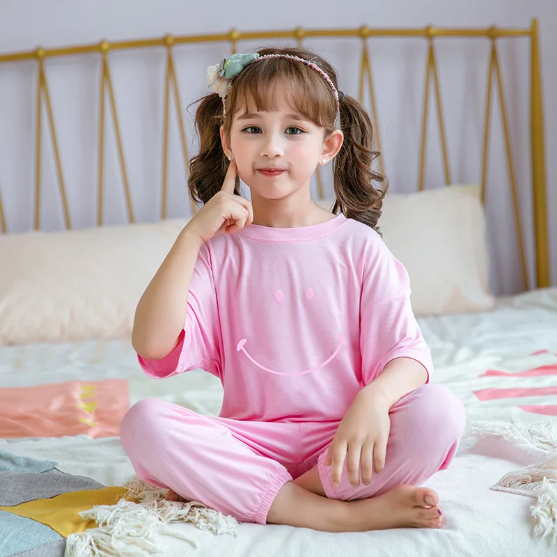 

Baby Girls Pajama Sets for Kids Modal Summer Girls Princess Pijama Thin Soft Cartoon T Shirt Pants 2pcs Children Sleepwear Set